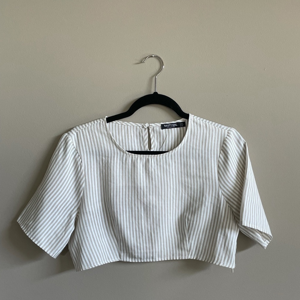 Beige and white stripes crop top